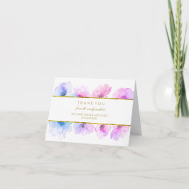 Guld Watercolor Blommig Blå Lila Tack Kort