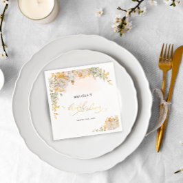 Guld Watercolor Blommigt Möhippa Napkins Pappersservett