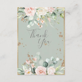 Guld Watercolor Blommigt Sage Grönt Bröllop Tack Kort