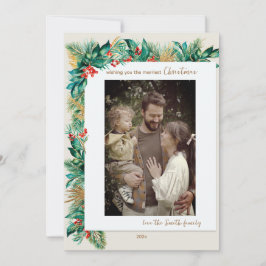Guld Watercolor Grenar jul-Helgdag-kort Julkort