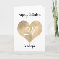 Guld Watercolor Heart 24:e födelsedagskortet