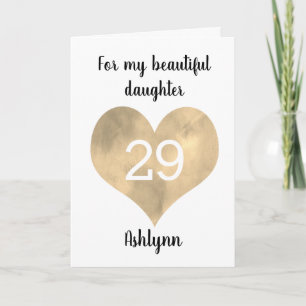 Guld Watercolor Heart 29:e födelsedagen Kort