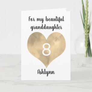 Guld Watercolor Heart 8:e födelsedagen Kort