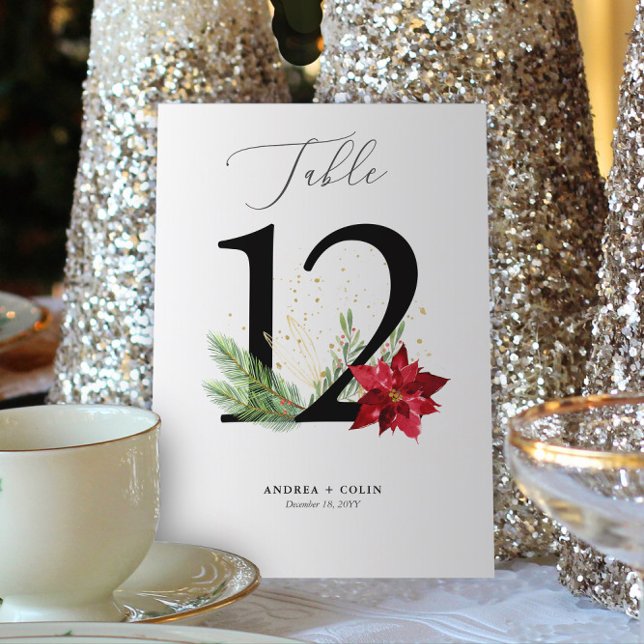 Guld Watercolor Helgdag Botanical Bordsnummer 12 (Botanical Christmas Wedding / Event Table Number | No. 12 (For all numbers, see Collection below))
