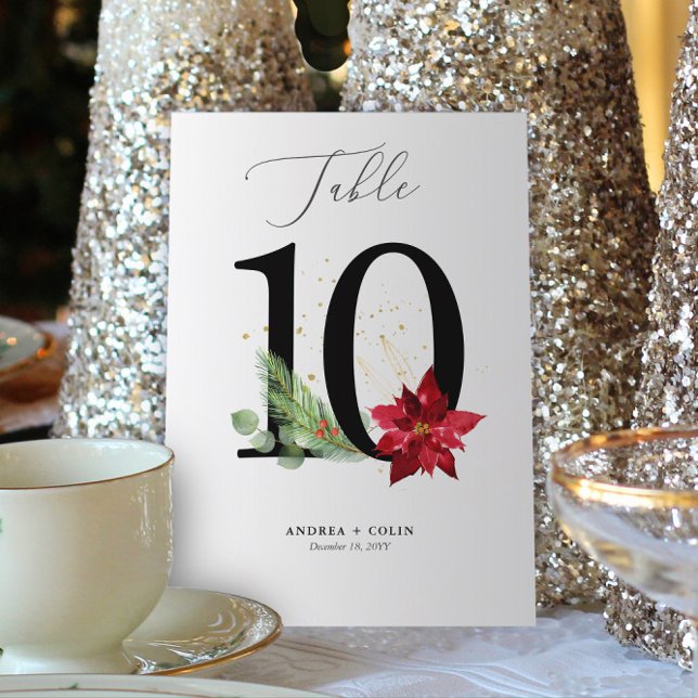 Guld Watercolor Helgdag Botaniskt Bordsnummer 10 (Botanical Christmas Wedding / Event Table Number | No. 10 (For all numbers, see Collection below))