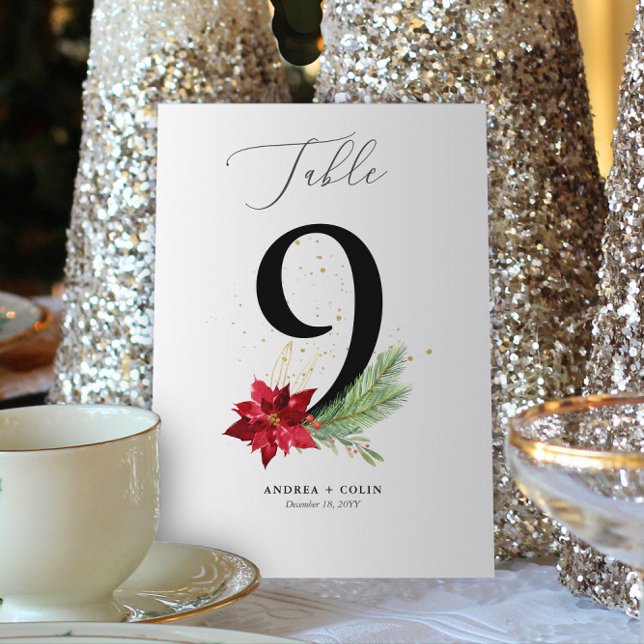 Guld Watercolor & Helgdag Botaniskt Bordsnummer 9 (Botanical Christmas Wedding / Event Table Number | No. 9 (For all numbers, see Collection below))