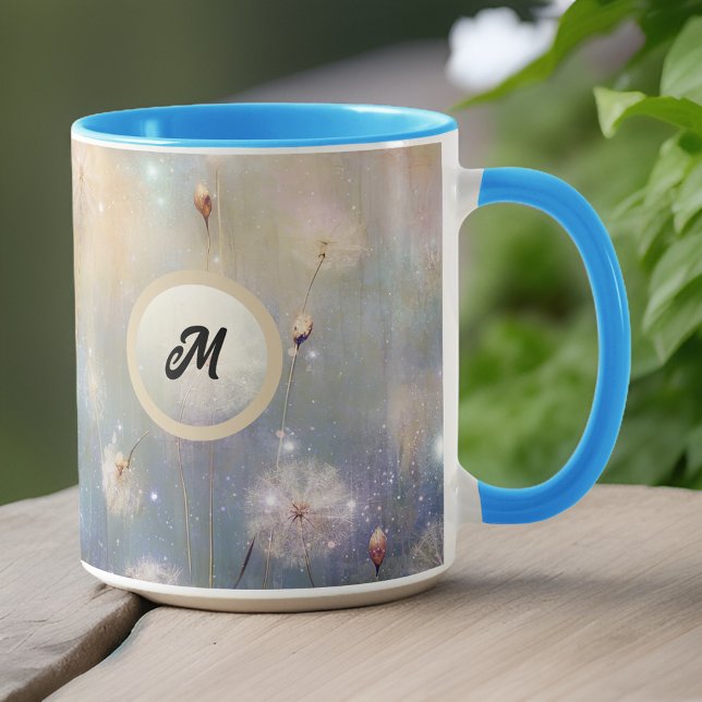 Guld Watercolor look Dandelions Initial Monogram Mugg (Skapare uppladdad)