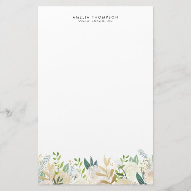Guld Watercolor Peonies Greenery Garland Anpassnin Brevpapper (Framsida)