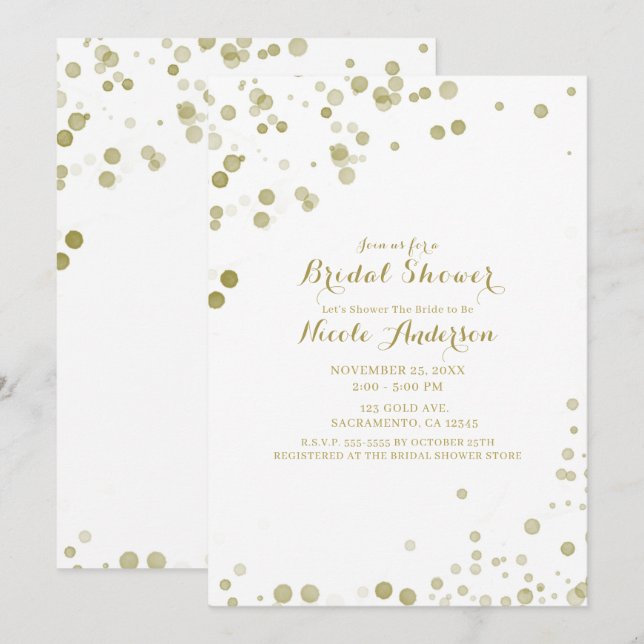 Guld Watercolor Prickar Modern Ren Bröllopsdusch Inbjudningar (Fram/baksida)
