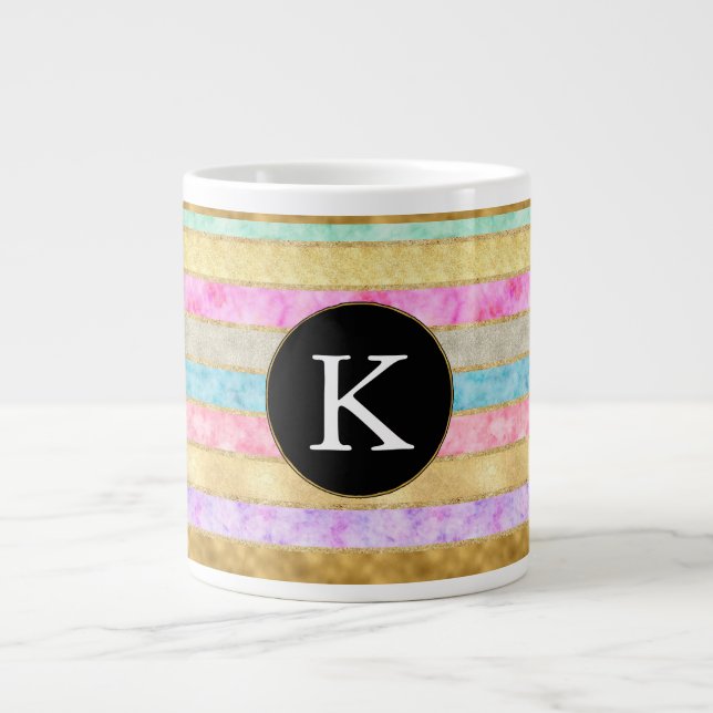 Guld Watercolor Rand Monogram Jumbo Mugg (Framsidan)