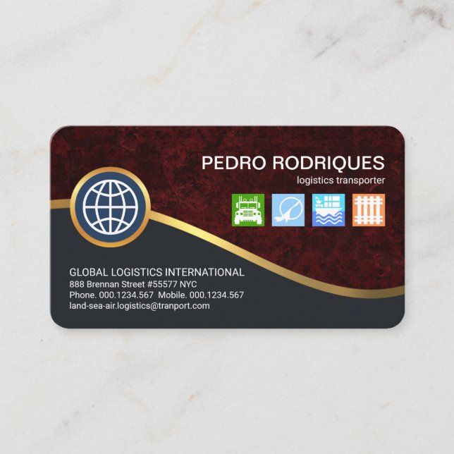 Guld Wave Land Luft Sea Rail Logistics Visitkort (Framsida)