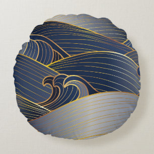 Guld Wave Linjer, Abstrakt Vintage. Rund Kudde