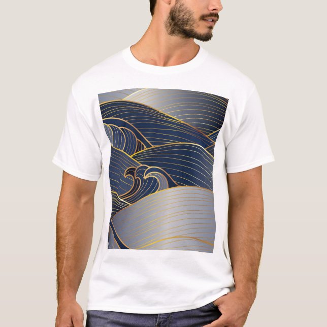 Guld Wave Linjer, Abstrakt Vintage. T Shirt (Framsida)