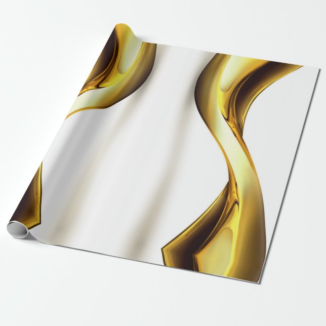 Guld Wave on White Söt Presentpapper (Utrullad)