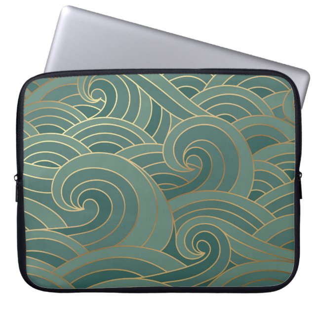 Guld Wave: Traditional Oriental Luxury Laptop Fodral (Framsidan)