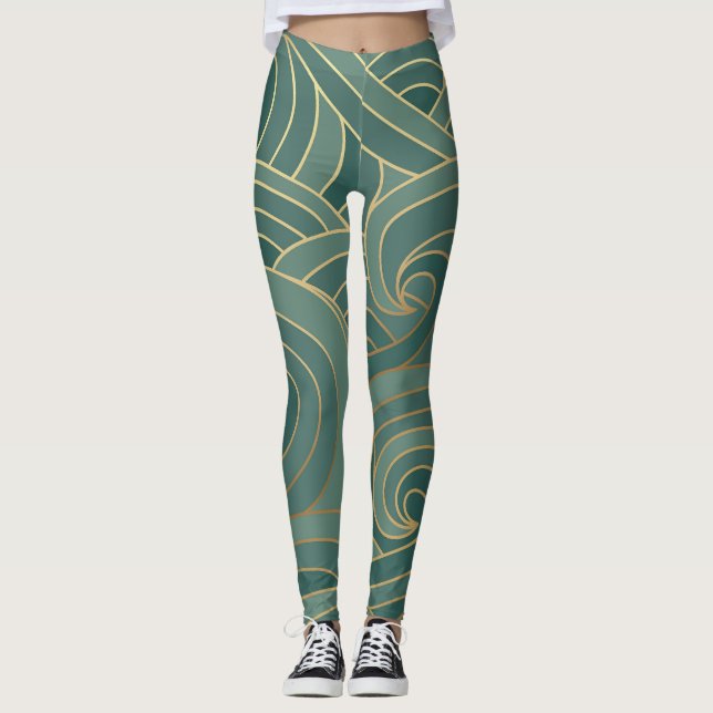 Guld Wave: Traditional Oriental Luxury Leggings (Framsida)