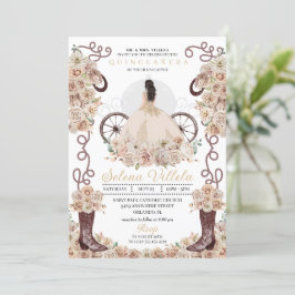 Guld Western Cinderella Carriage Quinceañera Inbjudningar