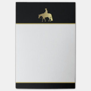 Guld- western nöjehäst på svart post-it block