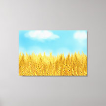 Guld Wheat Fält Blå himmel Oljemålning, sommar