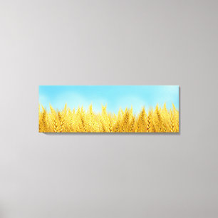 Guld Wheat Fält Blå himmel Oljemålning, sommar Canvastryck