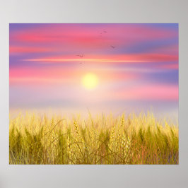 Guld Wheat Fält Sunset himlar Oljemålning, sommar Poster
