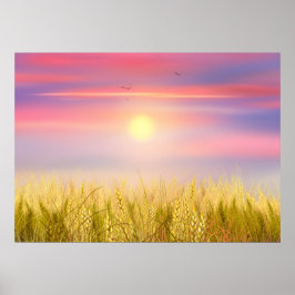 Guld Wheat Fält Sunset himlar Oljemålning, sommar Poster