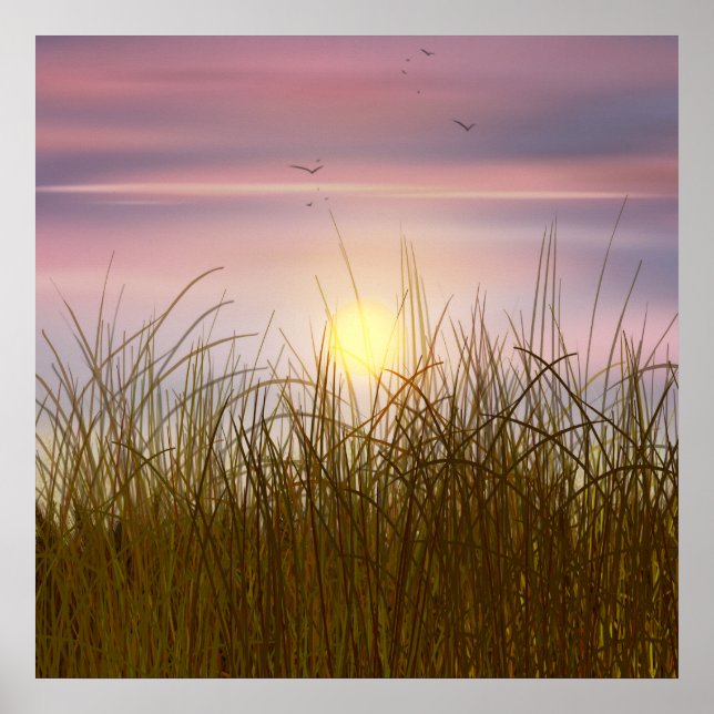 Guld Wheat Fält Sunset himlar Oljemålning, sommar Poster (Framsidan)