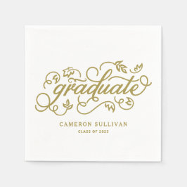 Guld Whimsical Blommigt Script Studenten Pappersservett