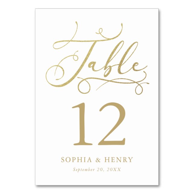 Guld Whimsical Calligraphy Bordsnummer (Framsidan)