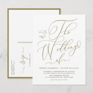 Guld Whimsical Calligraphy Bröllop Inbjudan Vykort