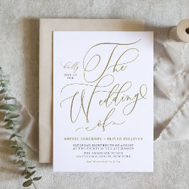Guld Whimsical Calligraphy Bröllop Inbjudningar