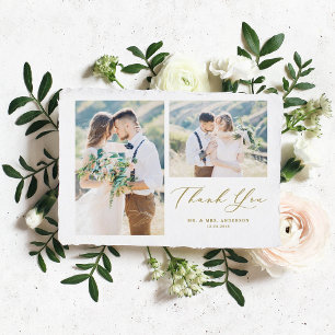 Guld Whimsical Calligraphy Photo Collage Bröllop Tack Kort
