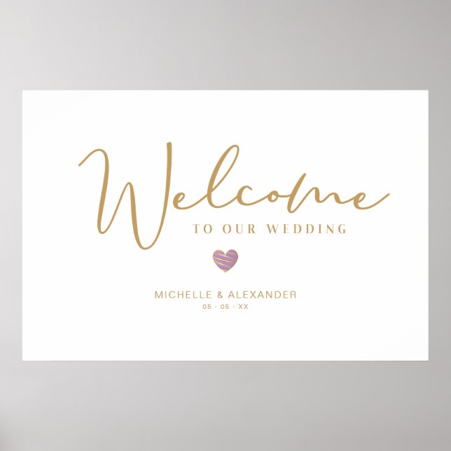 Guld Whimsiques Welcome Guest Bröllop Lila Heart Poster (Framsidan)