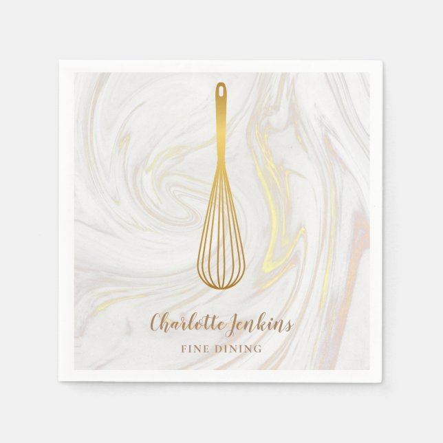 Guld Whisk Bakery Patisserie Marble Swirls Pappersservett (Framsidan)