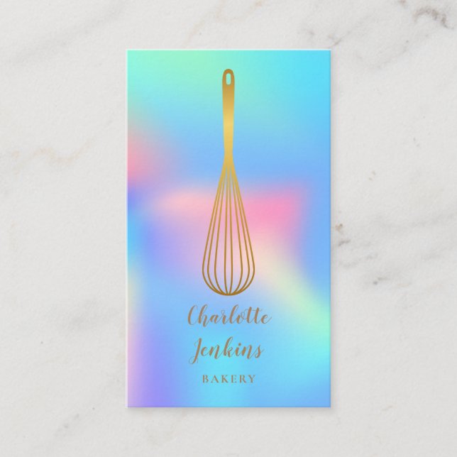 Guld Whisk Bakery Patisserie Rainbow Holografiska Visitkort (Framsida)