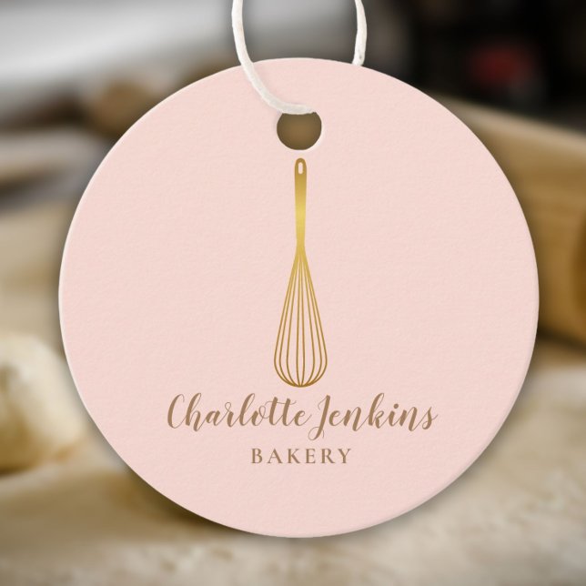 Guld Whisk Bakery Patisserie  Rosa Gift Märkre Gåvor Etiketter (Gold Whisk Bakery Patisserie Blush Pink Gift Tag)