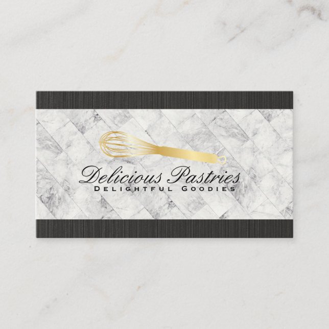 Guld Whisk Logotyp | Marble Background Visitkort (Framsida)