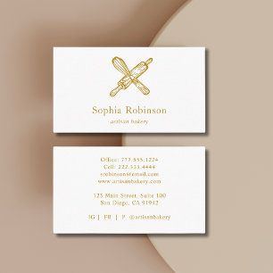 Guld Whisk Rolling Pin Bakery Chef Caterer Visitkort