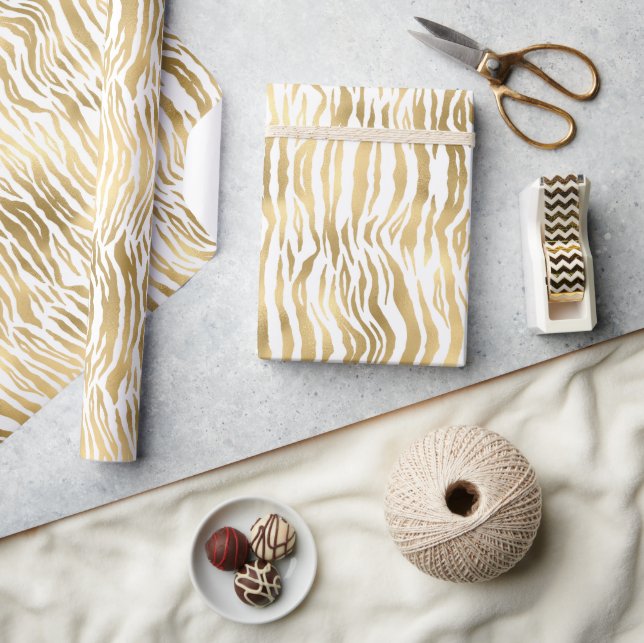 GULD WHITE ANIMAL PRINT BIRTHDAY BRÖLLOP WRAP PRESENTPAPPER (Hantverk)
