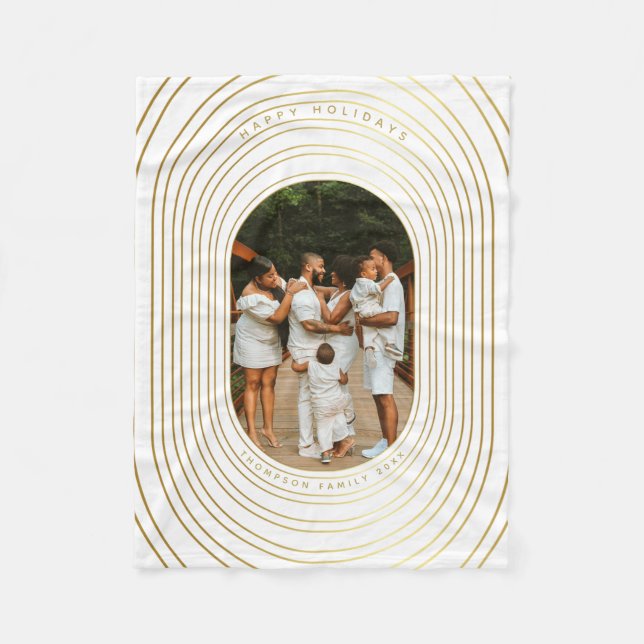 Guld White Anpassningsbar Photo Family Jul Fleecefilt (Framsidan)