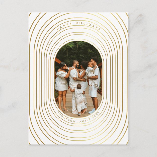 Guld White Anpassningsbar Photo Family Jul Helg Vykort (Framsida)
