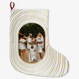 Guld White Anpassningsbar Photo Family Jul Stor Julstrumpa