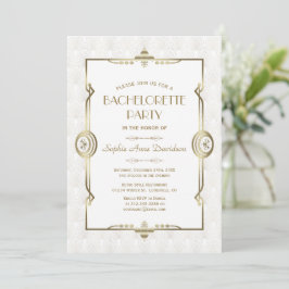 Guld White Art Deco 1920 s Bachelorette Party Inbjudningar