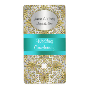 Guld White Art Deco Damask DIY Party Vin etikett Fraktsedel
