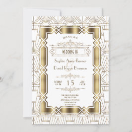 Guld White Art Deco Gatsby 20:e Stil Bröllop Inbjudningar