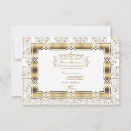 Guld White Art Deco Gatsby 20:e Stil Bröllop OSA Kort
