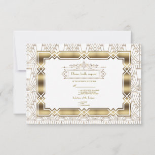 Guld White Art Deco Gatsby 20:e Stil Bröllop OSA Kort