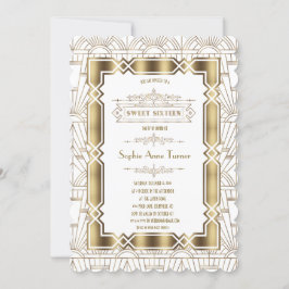 Guld White Art Deco Gatsby 20:e Stil Sweet 16 Inbjudningar