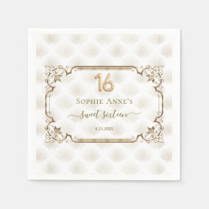 Guld White Art Deco Sweet sixteen Birthday Pappersservett