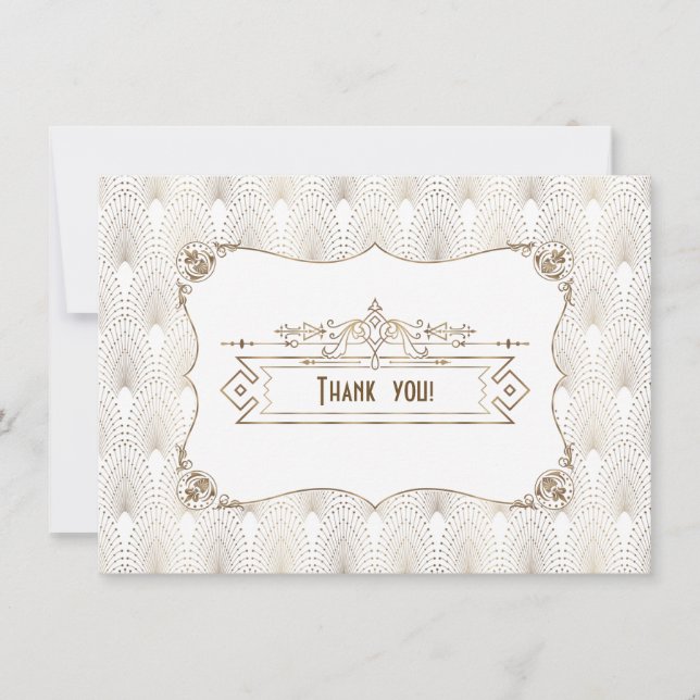 Guld White Art Deco Underbar Gatsby 1920-talet Tac Tack Kort (Framsida)